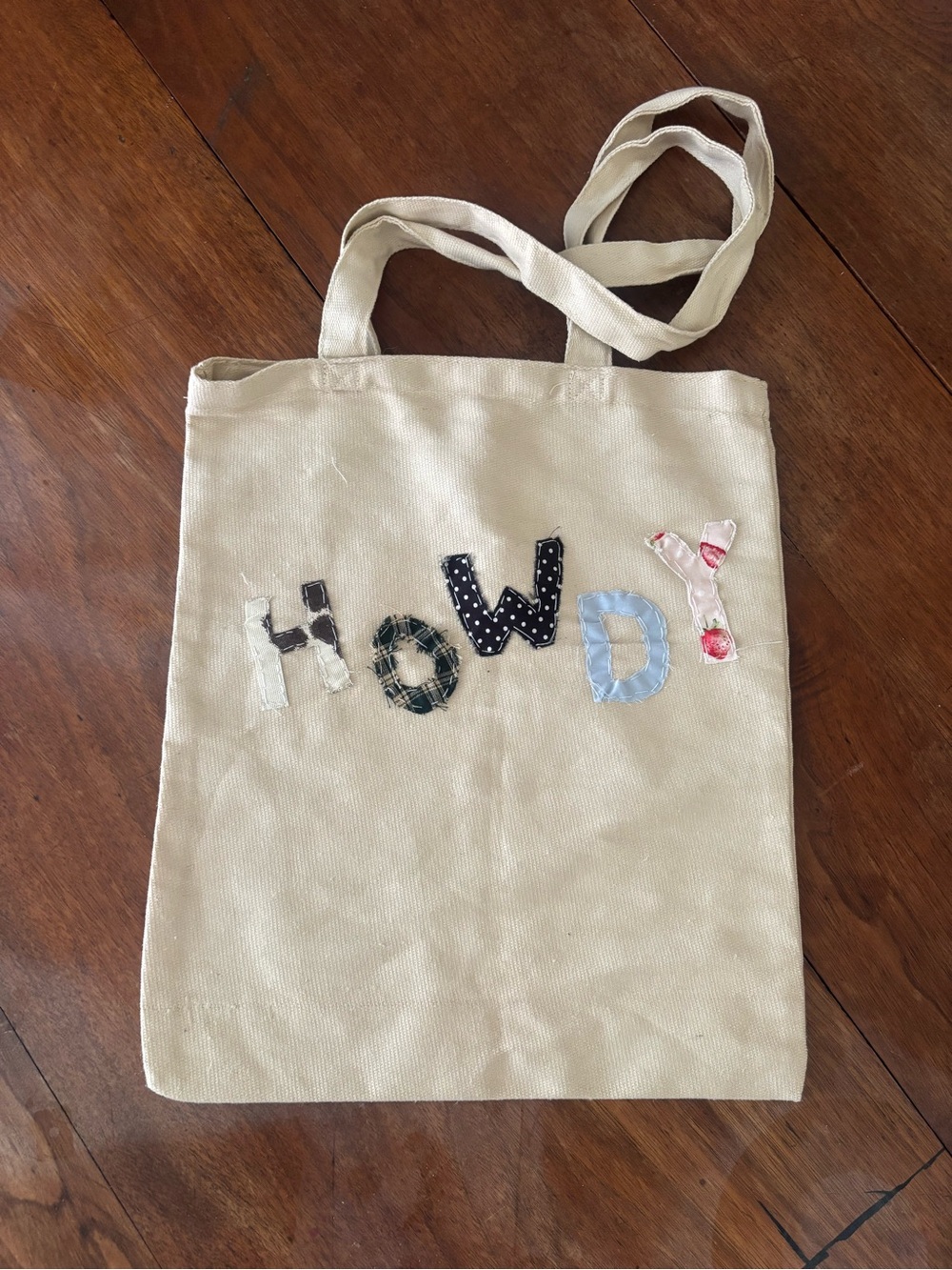 Hand Sewn Howdy Appliqué Canvas Tote Bag - Cream